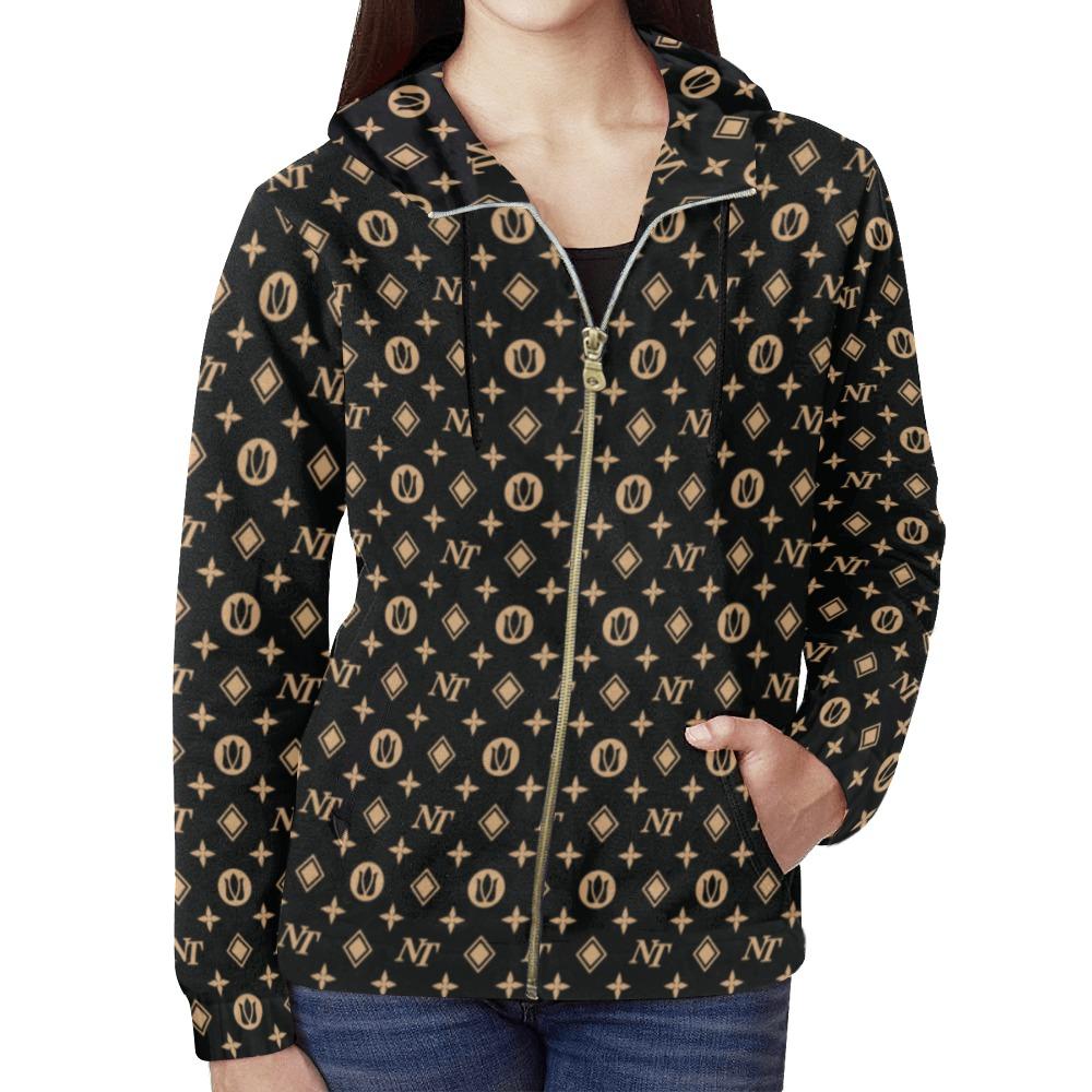 Fancy NT Black All Over Print Full Zip Hoodie for Women (Model H14) All Over Print Full Zip Hoodie for Women (H14) e-joyer