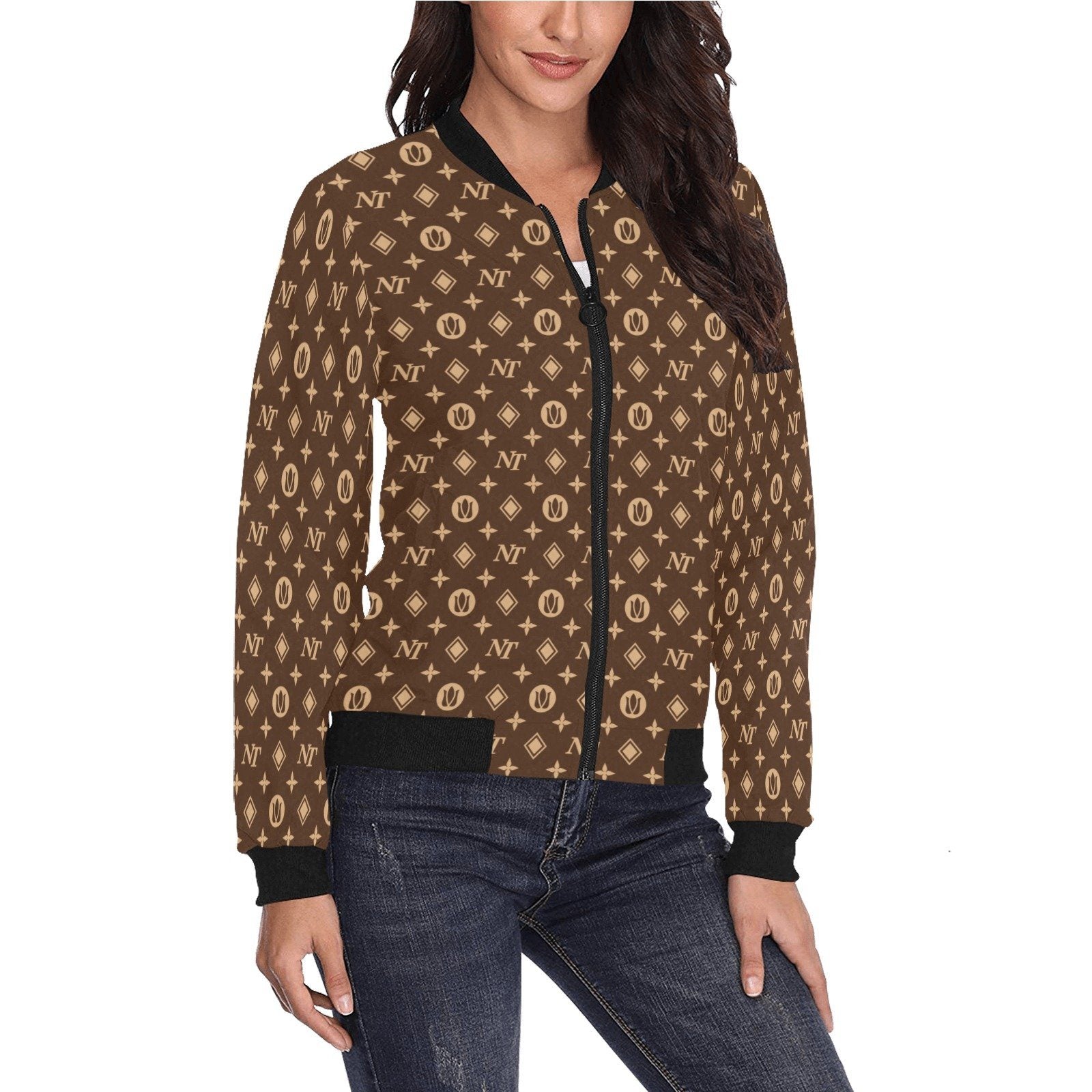 Fancy NT Brown All Over Print Bomber Jacket for Women (Model H36) All Over Print Bomber Jacket for Women (H36) e-joyer