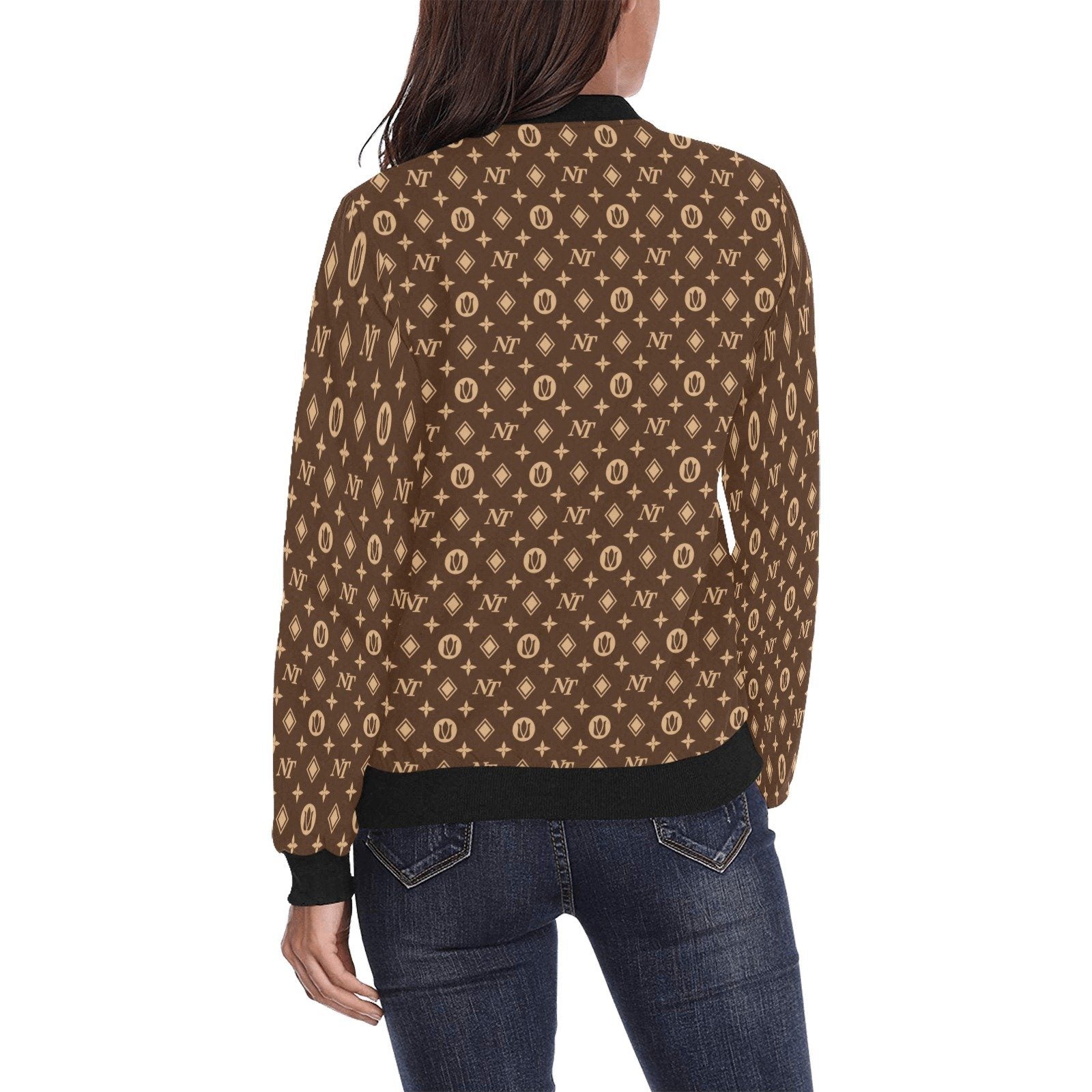 Fancy NT Brown All Over Print Bomber Jacket for Women (Model H36) All Over Print Bomber Jacket for Women (H36) e-joyer