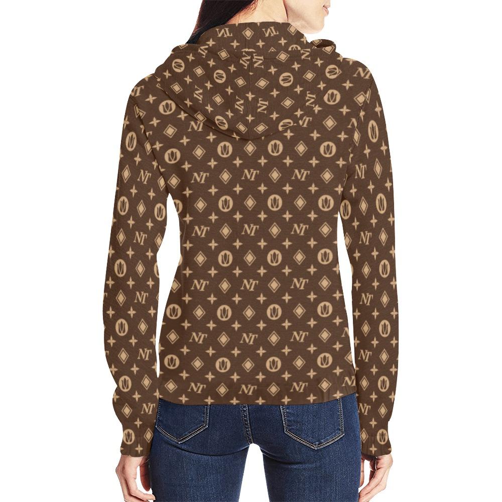 Fancy NT Brown All Over Print Full Zip Hoodie for Women (Model H14) All Over Print Full Zip Hoodie for Women (H14) e-joyer