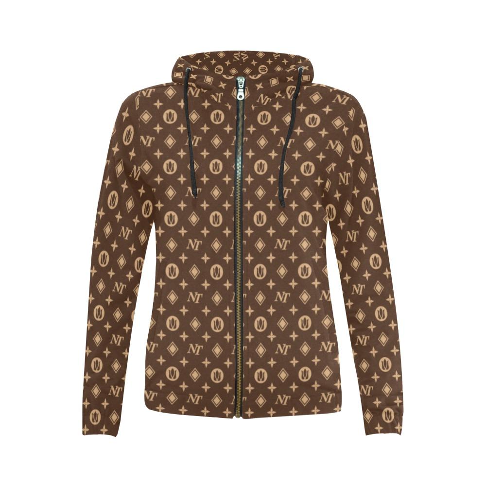 Fancy NT Brown All Over Print Full Zip Hoodie for Women (Model H14) All Over Print Full Zip Hoodie for Women (H14) e-joyer