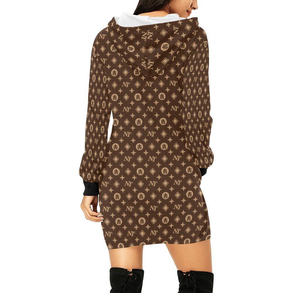 Fancy NT Brown All Over Print Hoodie Mini Dress (Model H27) All Over Print Hoodie Mini Dress (H27) e-joyer