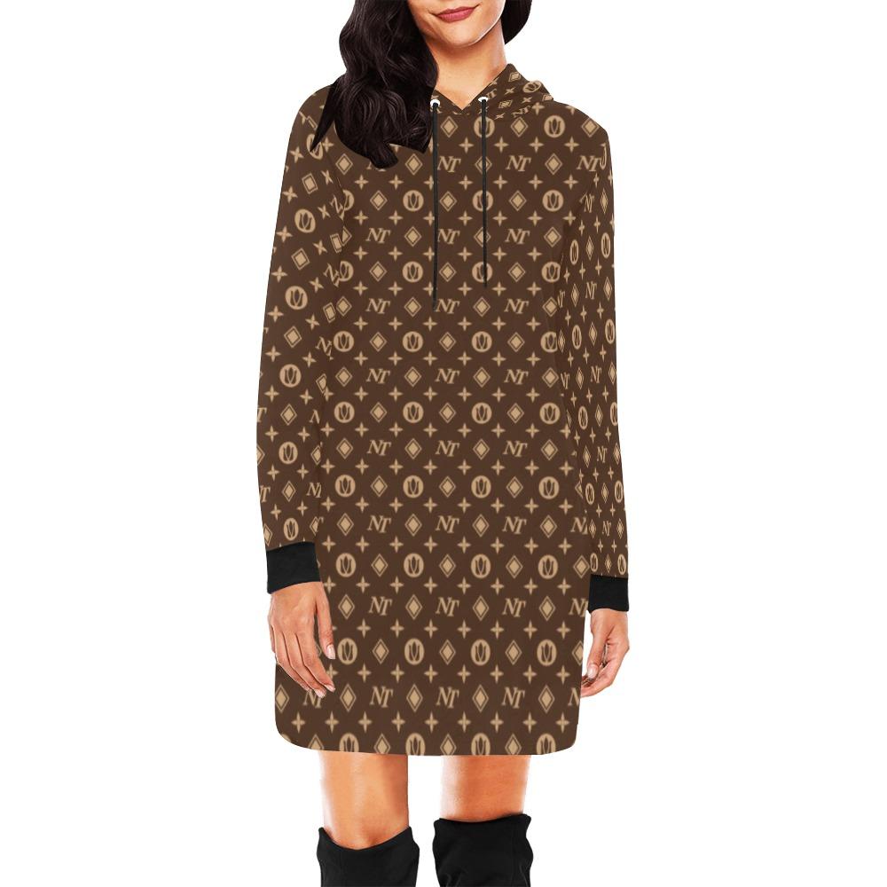 Fancy NT Brown All Over Print Hoodie Mini Dress (Model H27) All Over Print Hoodie Mini Dress (H27) e-joyer