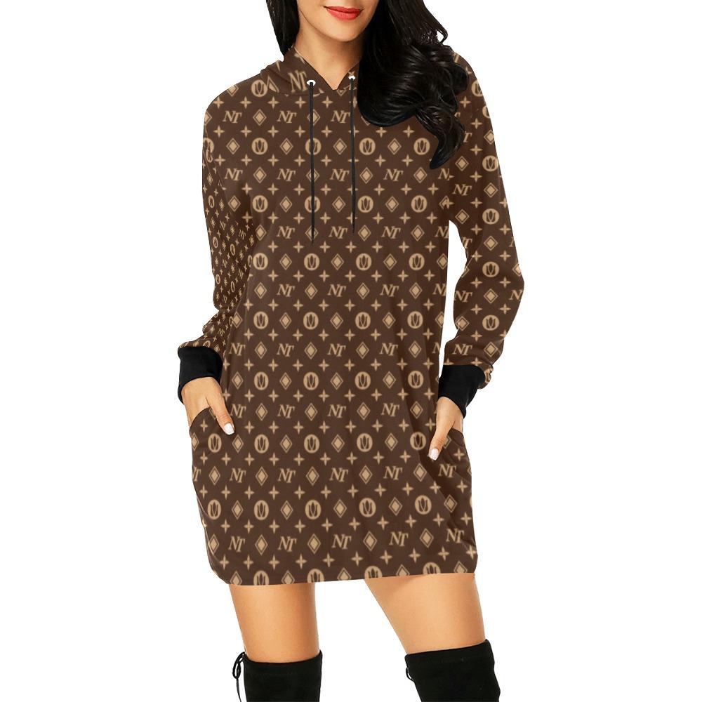 Fancy NT Brown All Over Print Hoodie Mini Dress (Model H27) All Over Print Hoodie Mini Dress (H27) e-joyer