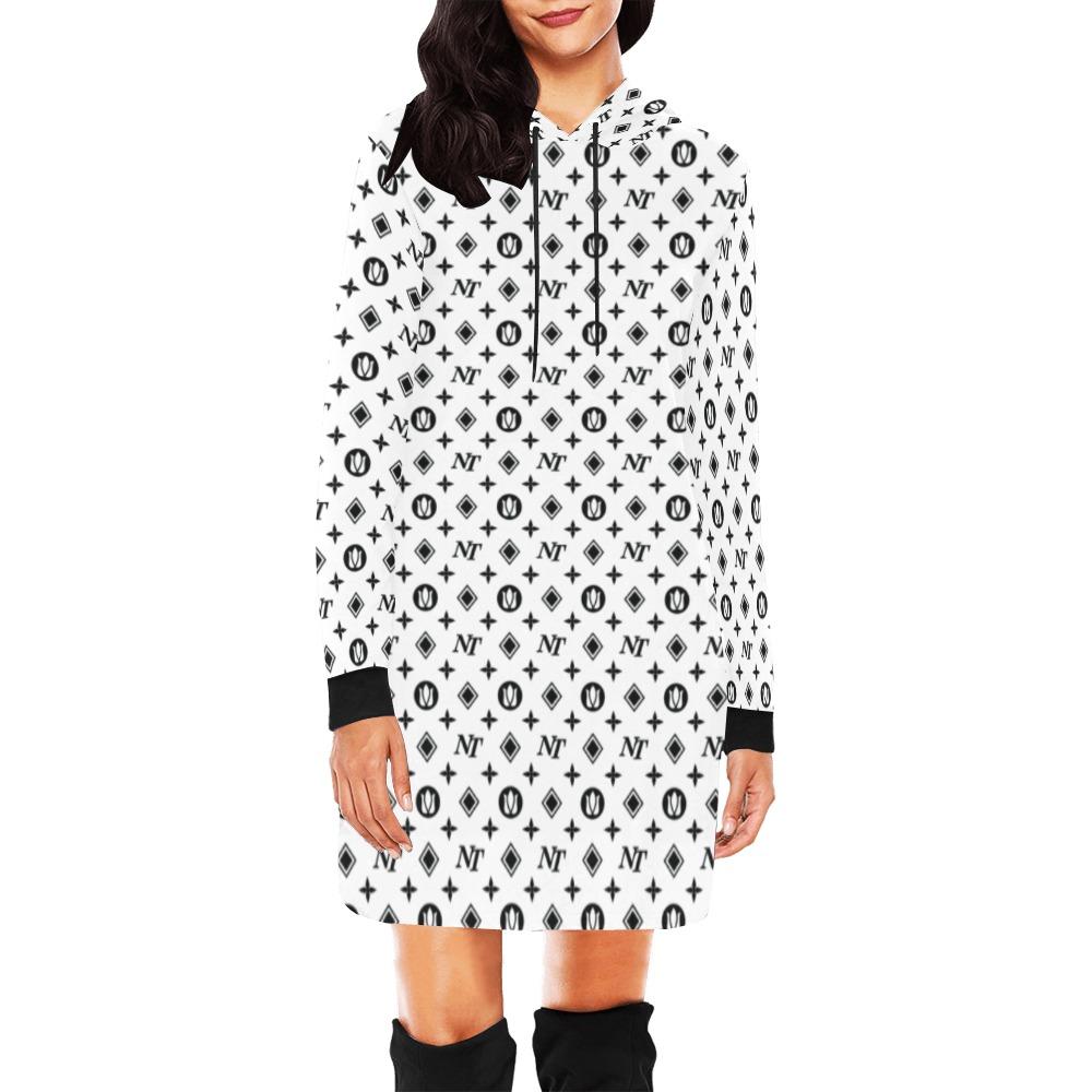 Fancy NT Pattern Black on White All Over Print Hoodie Mini Dress (Model H27) All Over Print Hoodie Mini Dress (H27) e-joyer