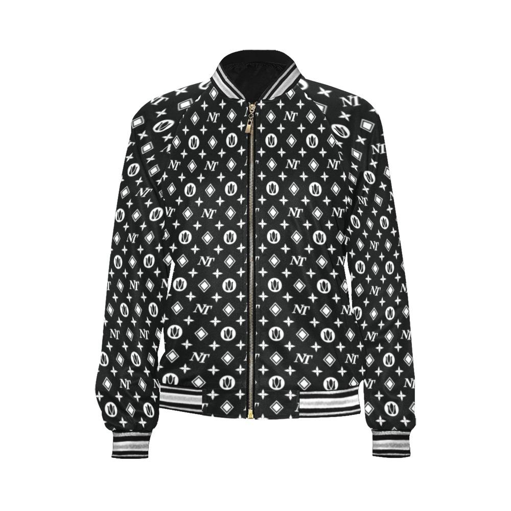 Fancy NT Pattern White Black All Over Print Bomber Jacket for Women (Model H21) All Over Print Bomber Jacket for Women (H21) e-joyer