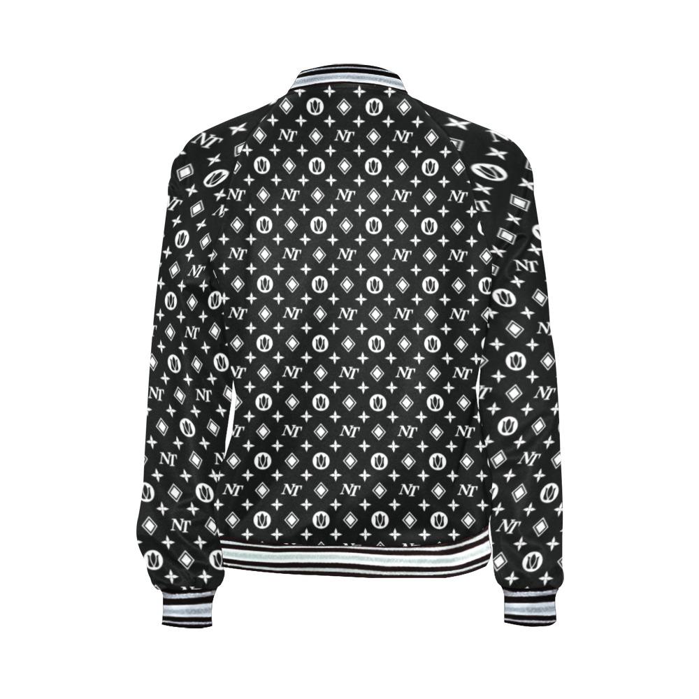 Fancy NT Pattern White Black All Over Print Bomber Jacket for Women (Model H21) All Over Print Bomber Jacket for Women (H21) e-joyer