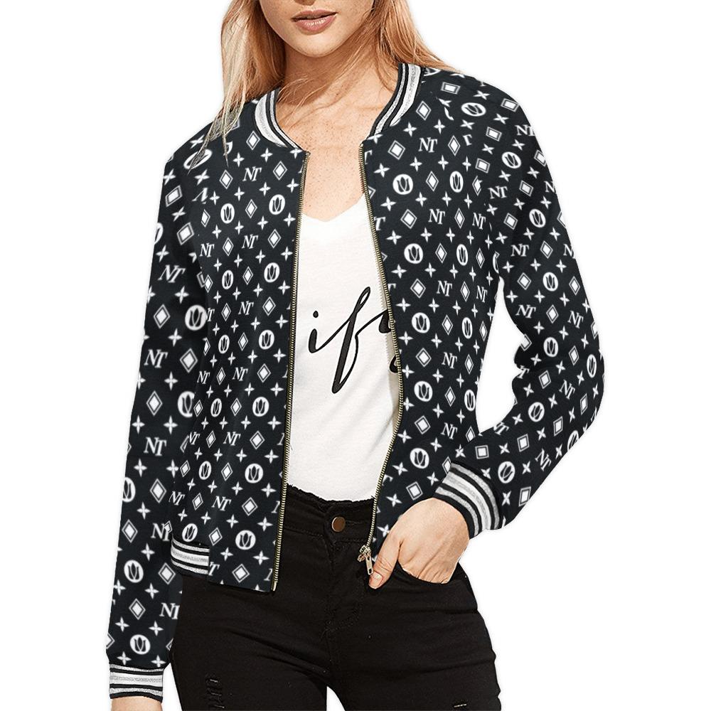 Fancy NT Pattern White Black All Over Print Bomber Jacket for Women (Model H21) All Over Print Bomber Jacket for Women (H21) e-joyer