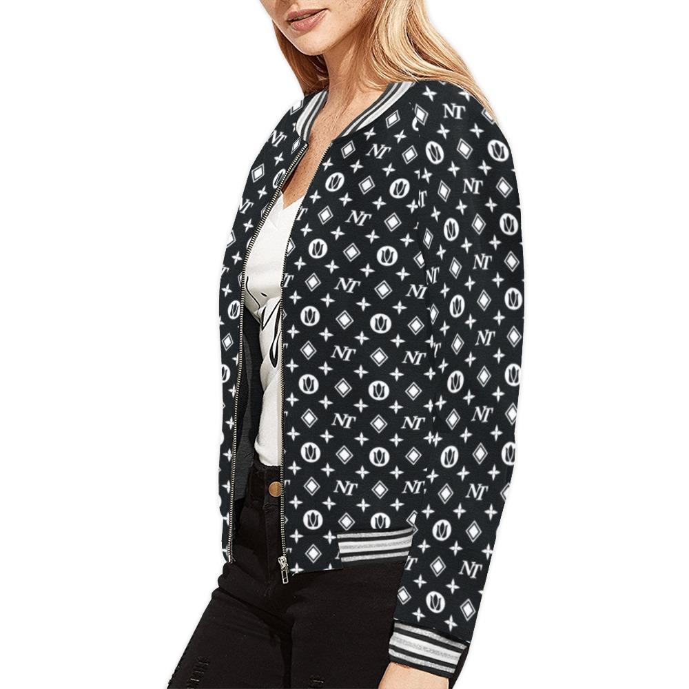 Fancy NT Pattern White Black All Over Print Bomber Jacket for Women (Model H21) All Over Print Bomber Jacket for Women (H21) e-joyer