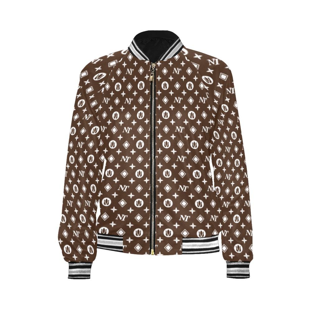 Fancy NT Pattern White on Brown All Over Print Bomber Jacket for Women (Model H21) All Over Print Bomber Jacket for Women (H21) e-joyer