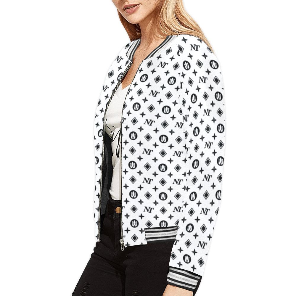 Fancy NT Pattern White on White All Over Print Bomber Jacket for Women (Model H21) All Over Print Bomber Jacket for Women (H21) e-joyer
