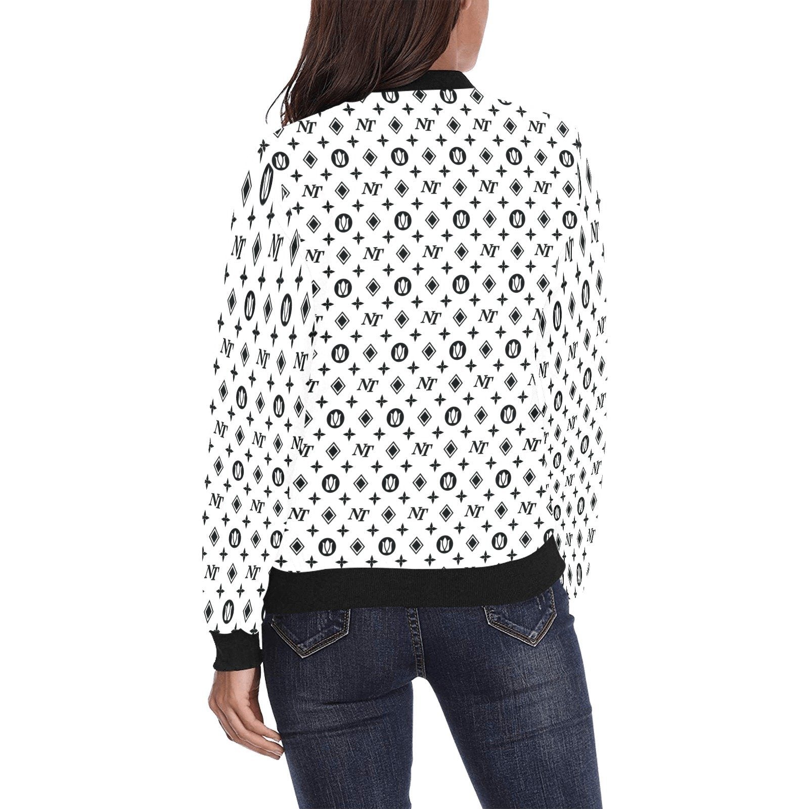 Fancy NT Pattern White on White All Over Print Bomber Jacket for Women (Model H36) All Over Print Bomber Jacket for Women (H36) e-joyer
