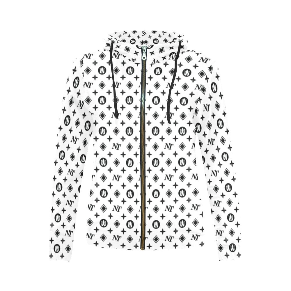 Fancy NT Pattern White on White All Over Print Full Zip Hoodie for Women (Model H14) All Over Print Full Zip Hoodie for Women (H14) e-joyer
