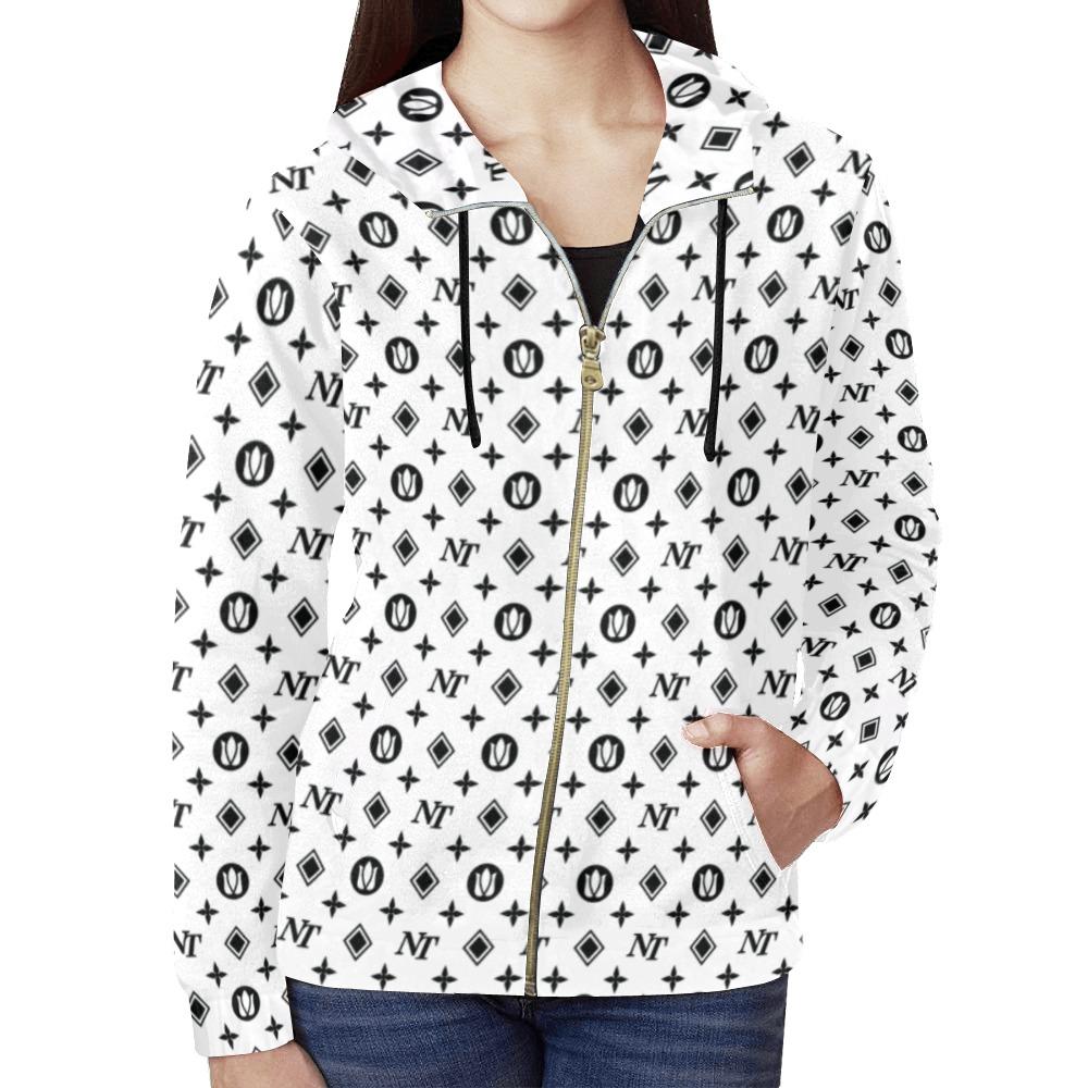 Fancy NT Pattern White on White All Over Print Full Zip Hoodie for Women (Model H14) All Over Print Full Zip Hoodie for Women (H14) e-joyer