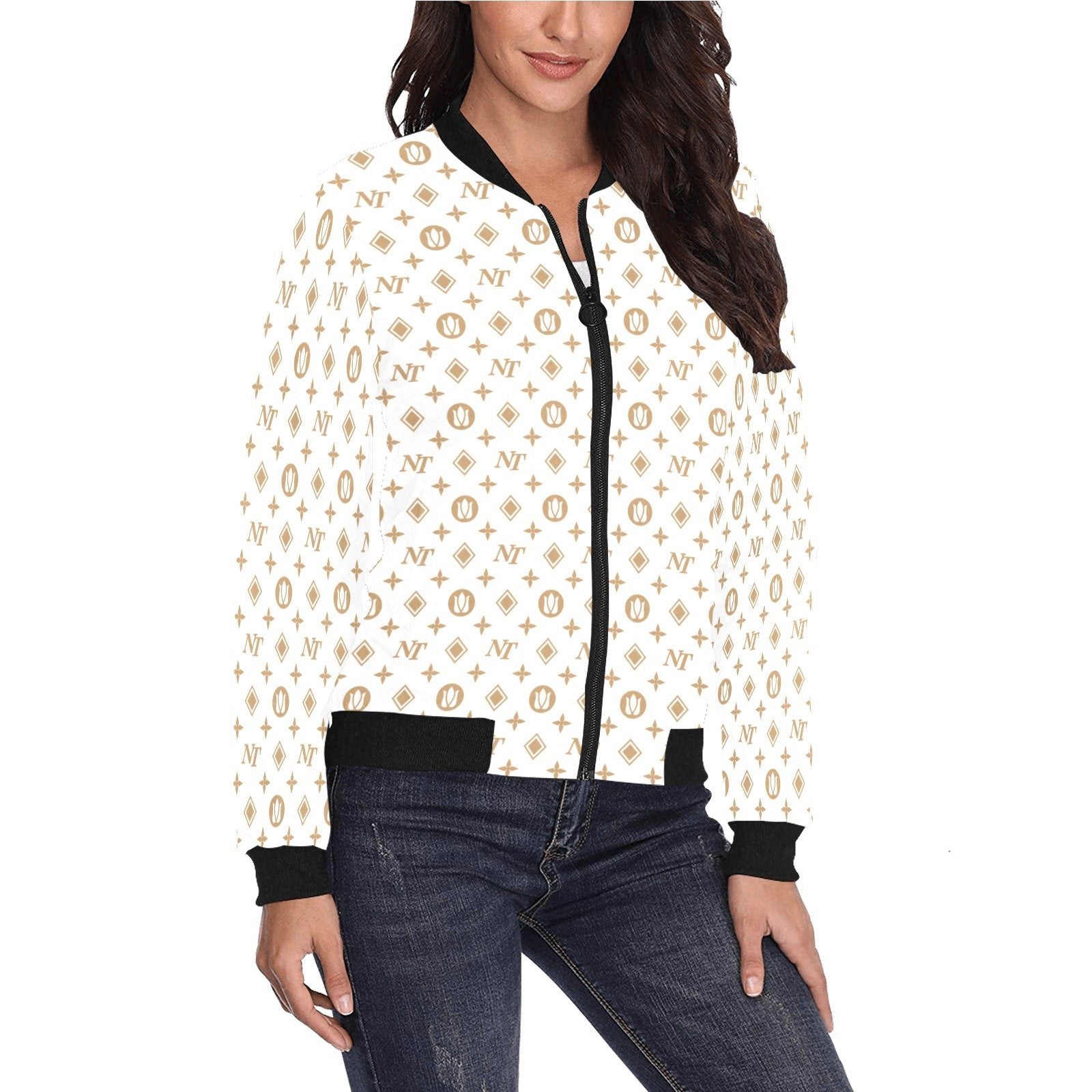 Fancy NT White All Over Print Bomber Jacket for Women (Model H36) All Over Print Bomber Jacket for Women (H36) e-joyer