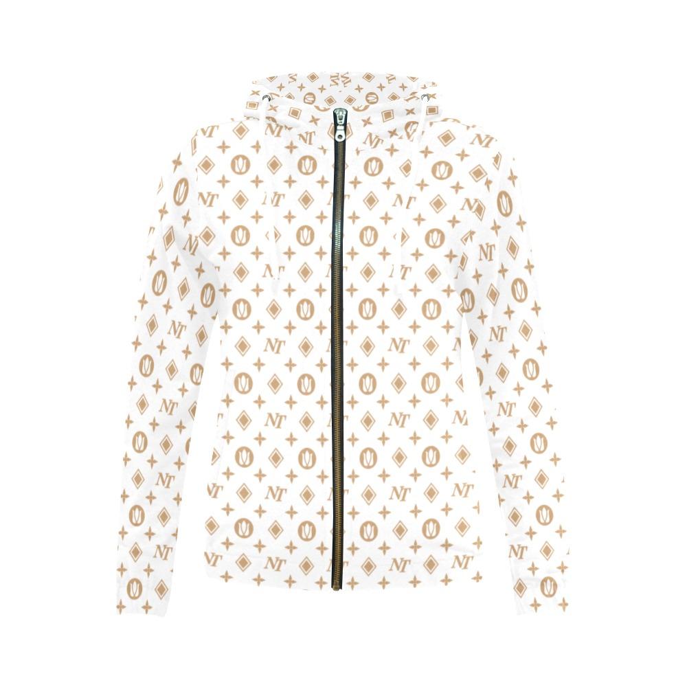 Fancy NT White All Over Print Full Zip Hoodie for Women (Model H14) All Over Print Full Zip Hoodie for Women (H14) e-joyer