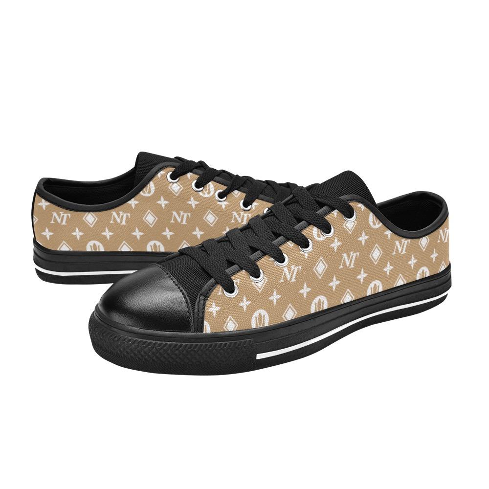 Fancy NT White on Brown-Black Women's Classic Canvas Shoes (Model 018) Women's Canvas Shoes (018) e-joyer