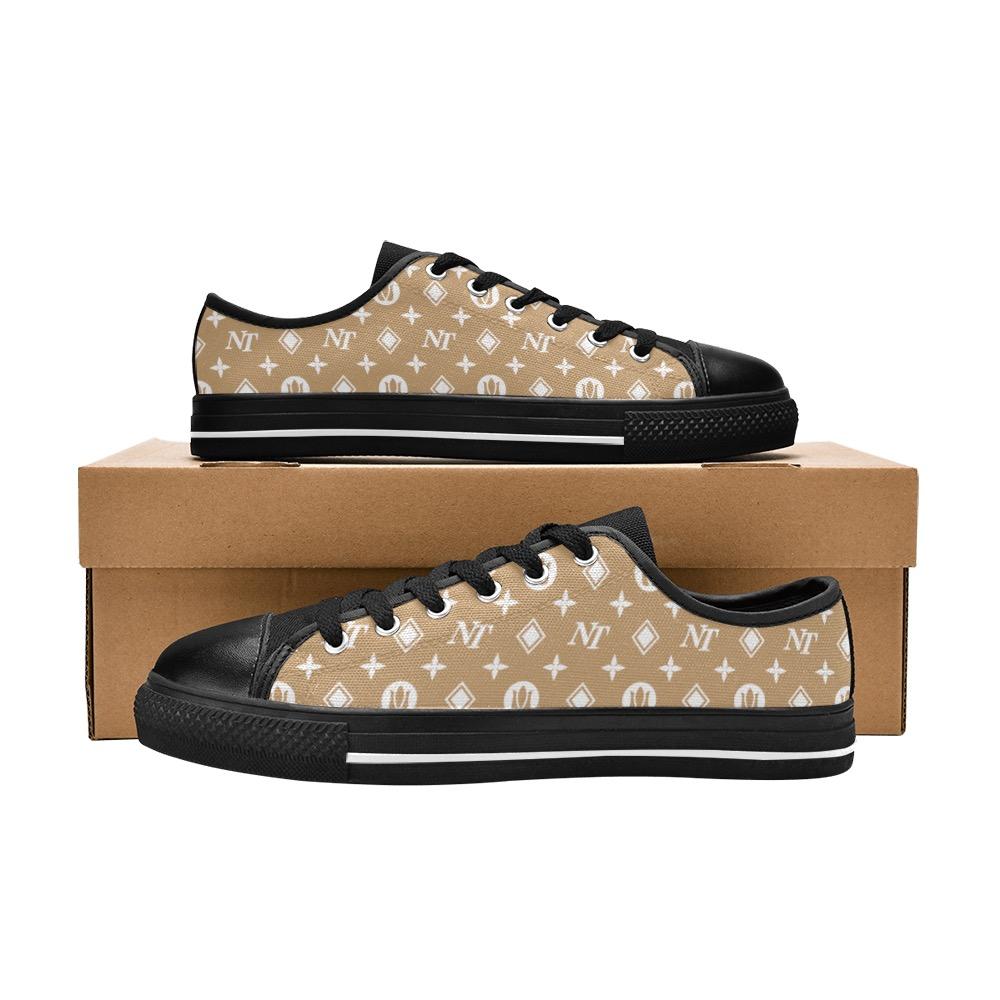 Fancy NT White on Brown-Black Women's Classic Canvas Shoes (Model 018) Women's Canvas Shoes (018) e-joyer