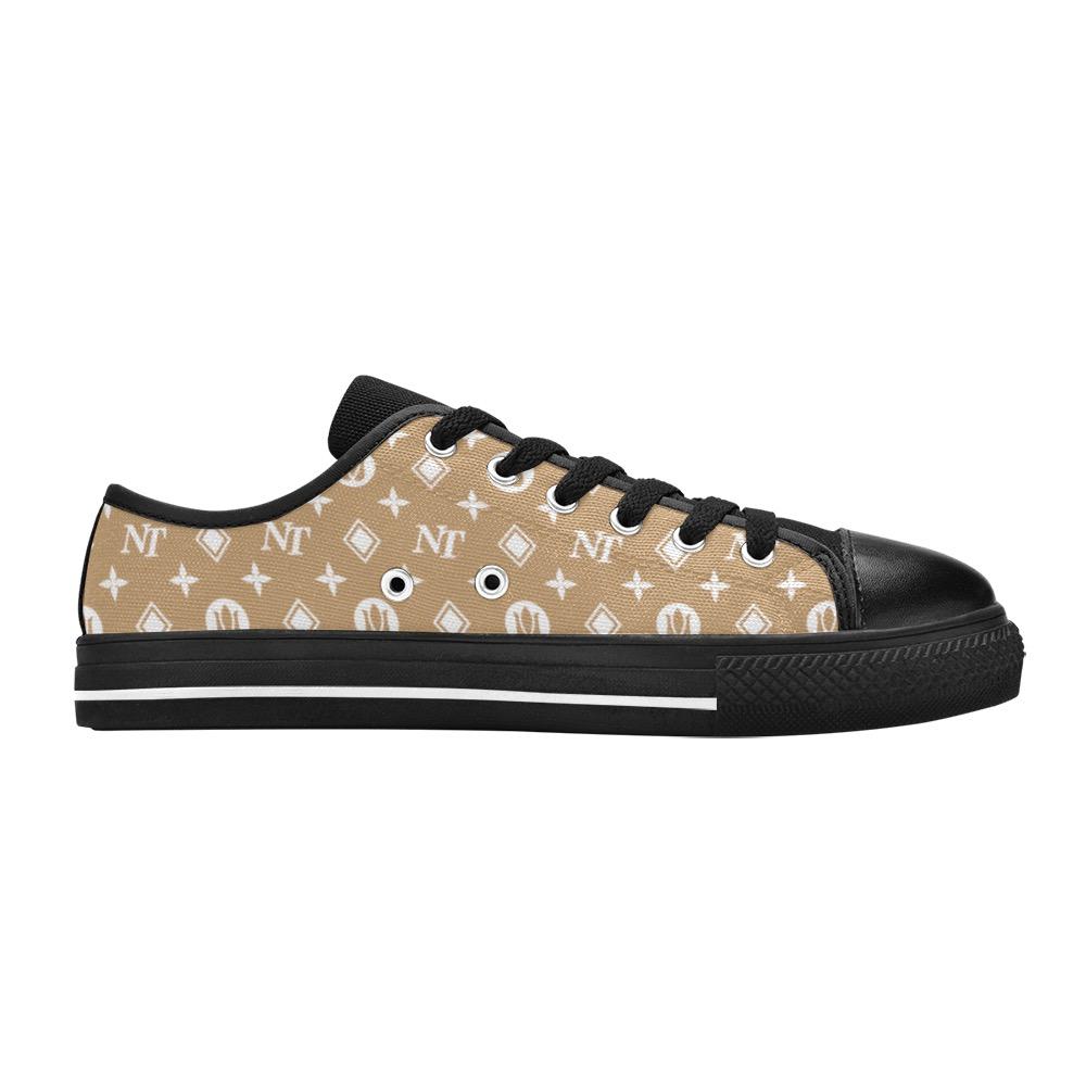 Fancy NT White on Brown-Black Women's Classic Canvas Shoes (Model 018) Women's Canvas Shoes (018) e-joyer