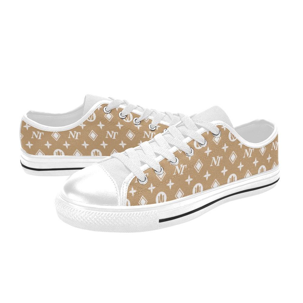 Fancy NT White on Brown Women's Classic Canvas Shoes (Model 018) Women's Canvas Shoes (018) e-joyer