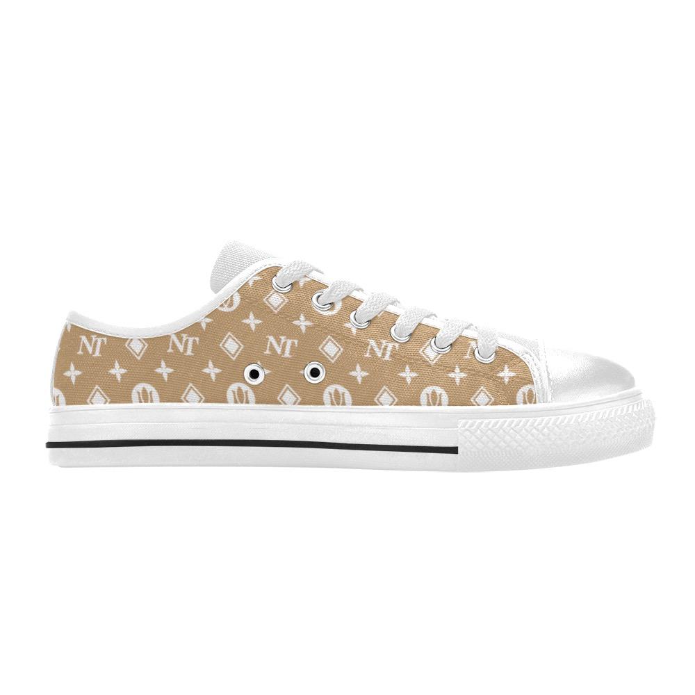 Fancy NT White on Brown Women's Classic Canvas Shoes (Model 018) Women's Canvas Shoes (018) e-joyer