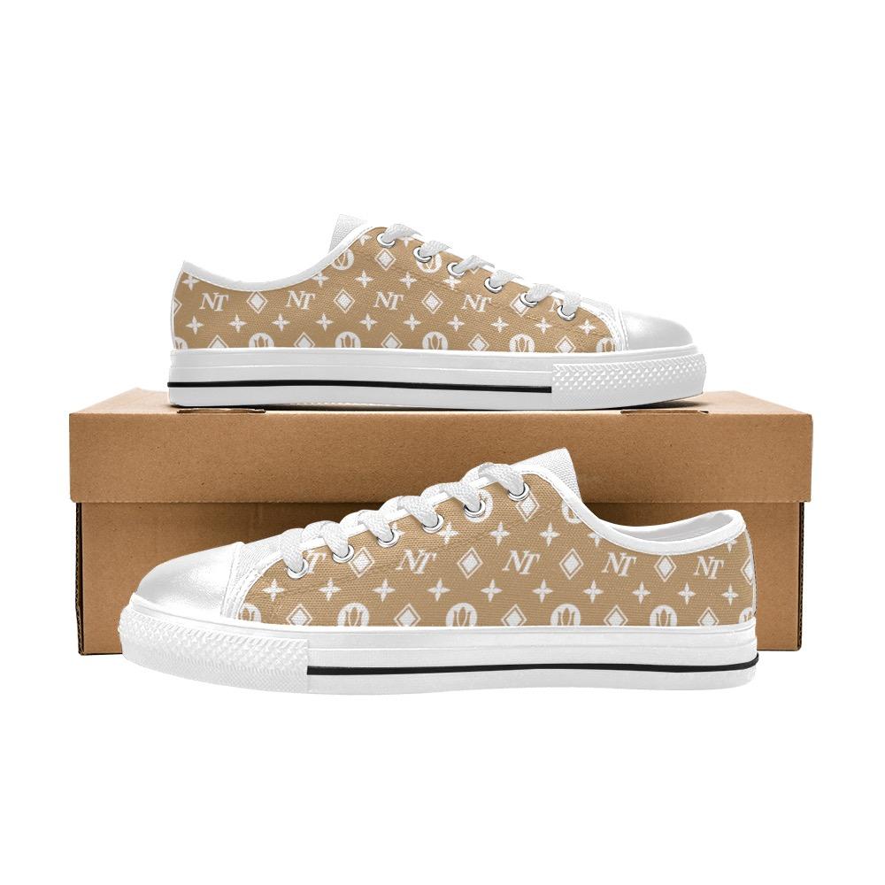 Fancy NT White on Brown Women's Classic Canvas Shoes (Model 018) Women's Canvas Shoes (018) e-joyer