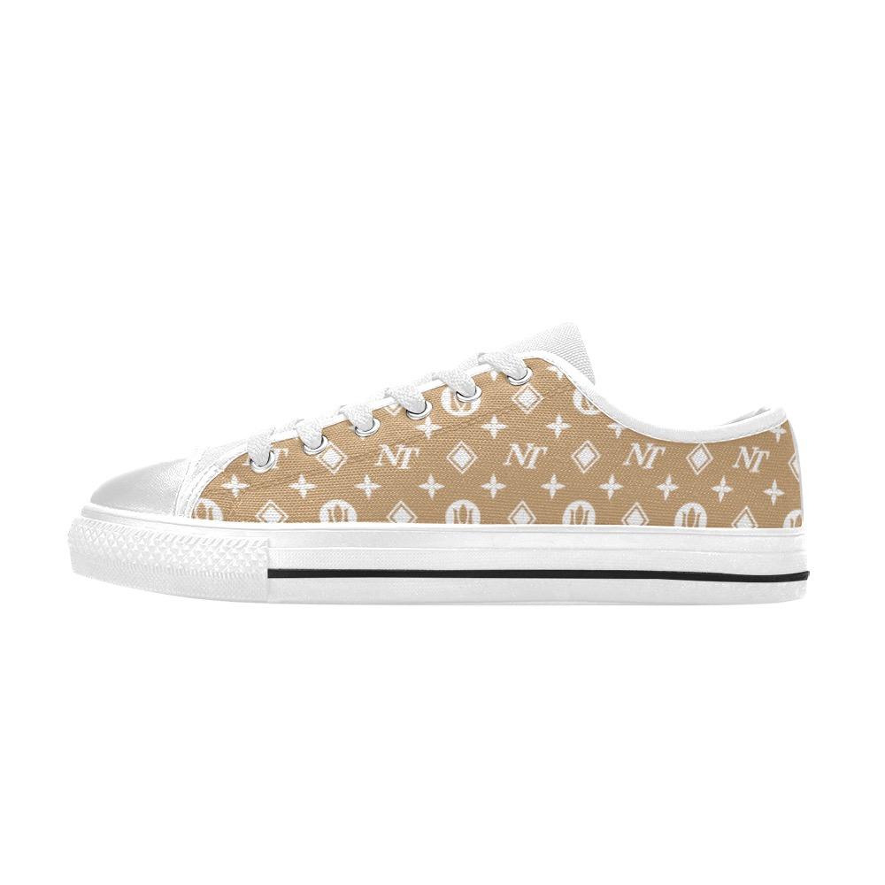 Fancy NT White on Brown Women's Classic Canvas Shoes (Model 018) Women's Canvas Shoes (018) e-joyer