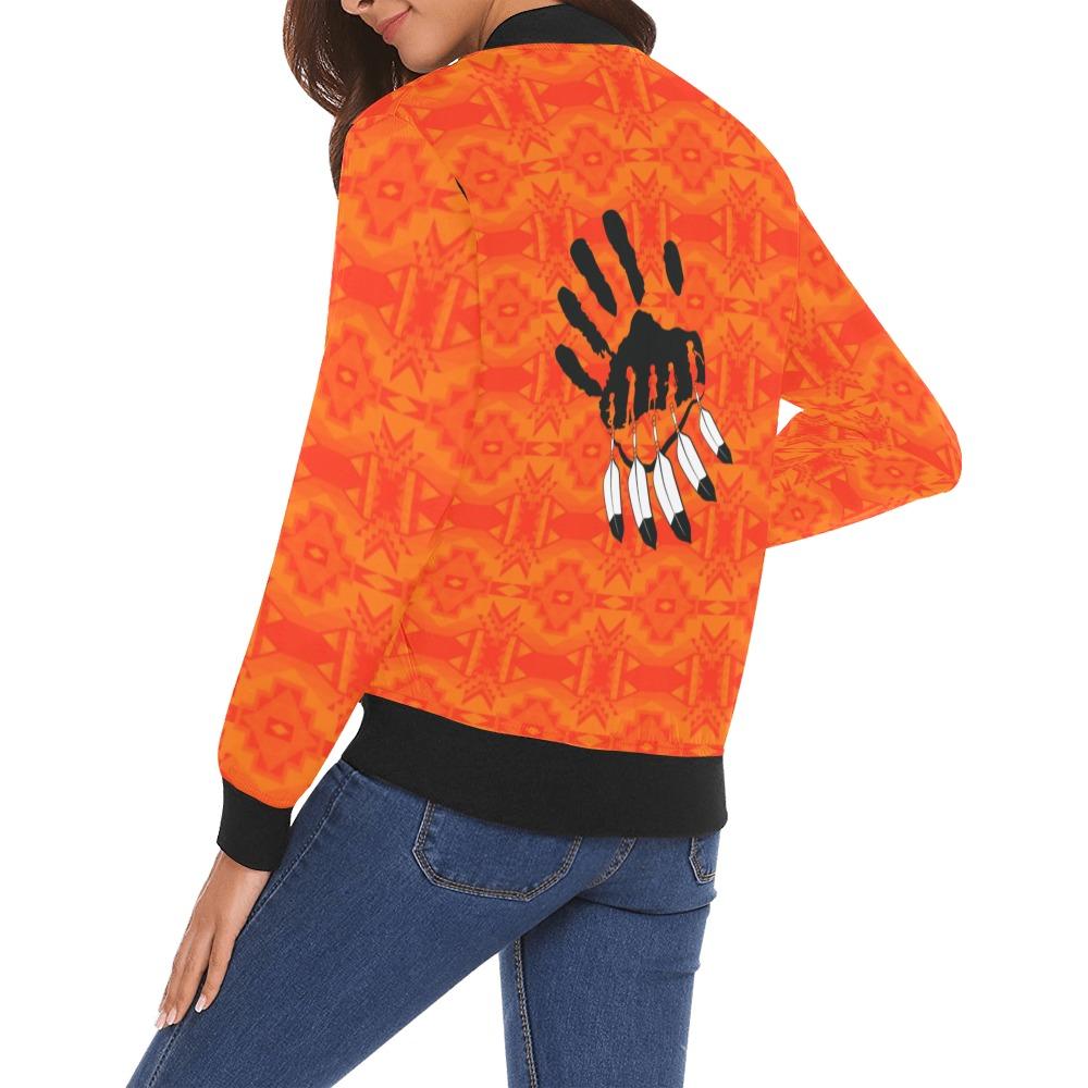 Fancy Orange A feather for each All Over Print Bomber Jacket for Women (Model H19) All Over Print Bomber Jacket for Women (H19) e-joyer