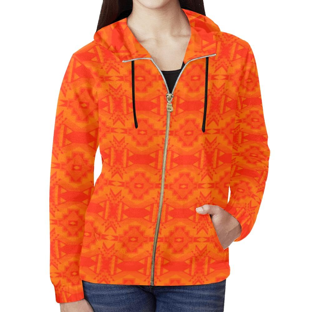Fancy Orange Feather Directions All Over Print Full Zip Hoodie for Women (Model H14) All Over Print Full Zip Hoodie for Women (H14) e-joyer