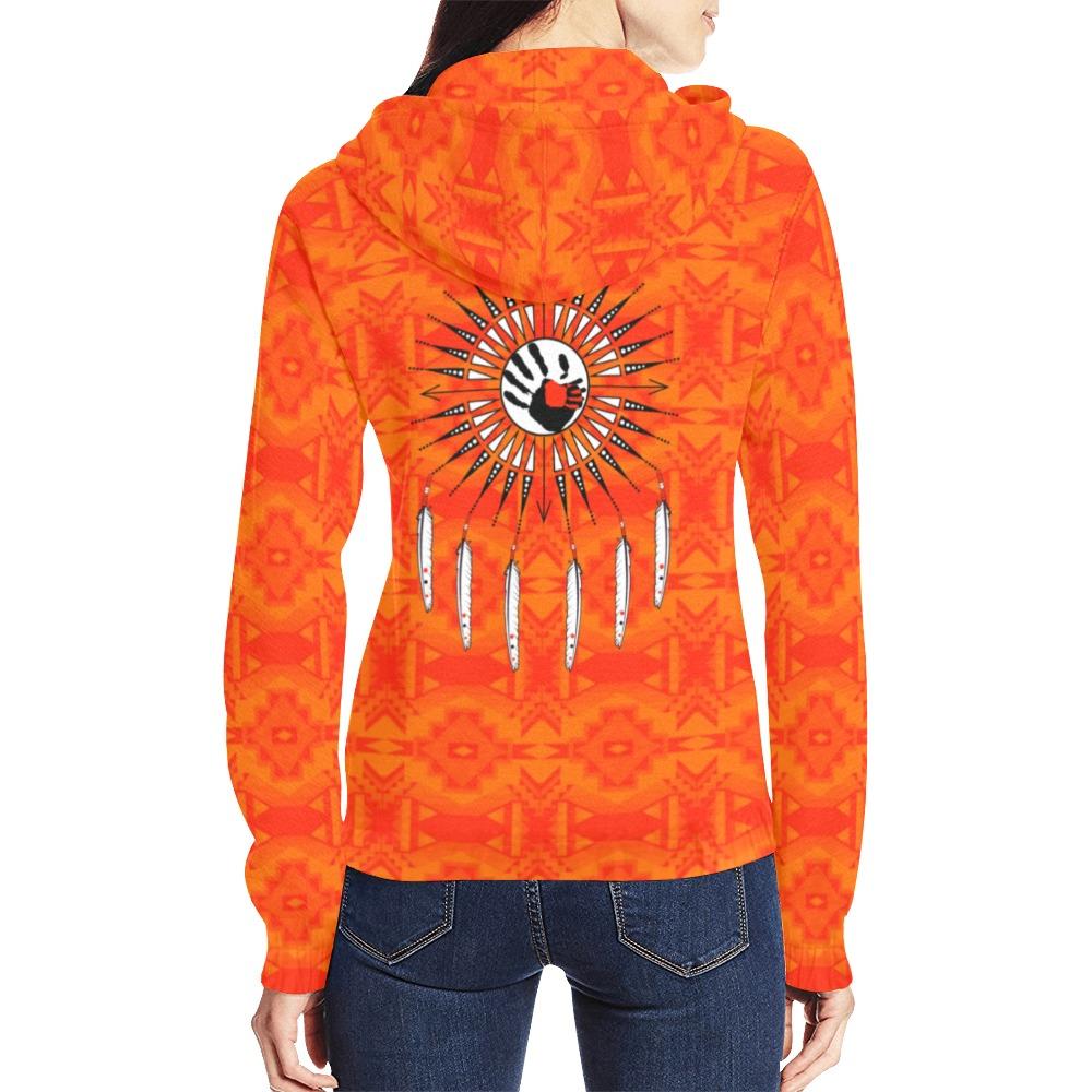 Fancy Orange Feather Directions All Over Print Full Zip Hoodie for Women (Model H14) All Over Print Full Zip Hoodie for Women (H14) e-joyer