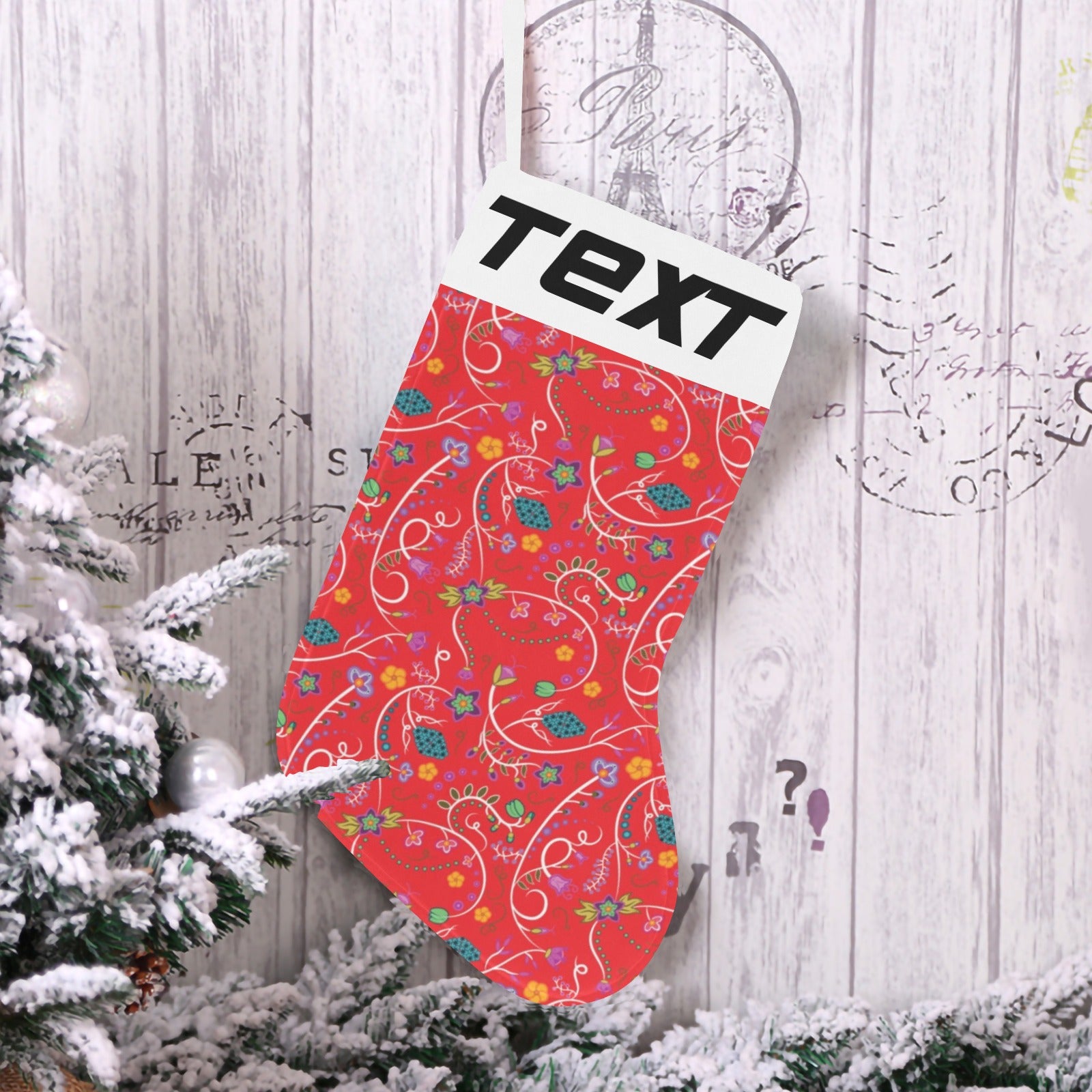 Fresh Fleur Fire Christmas Stocking (Custom Text on The Top)
