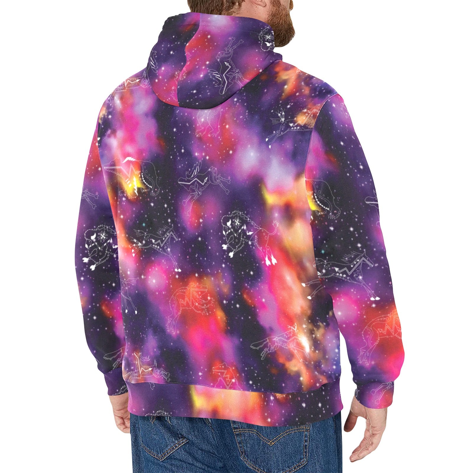 Animal Ancestors 9 Cosmic Swirl Purple and Red Men's Long Sleeve Fleece Hoodie