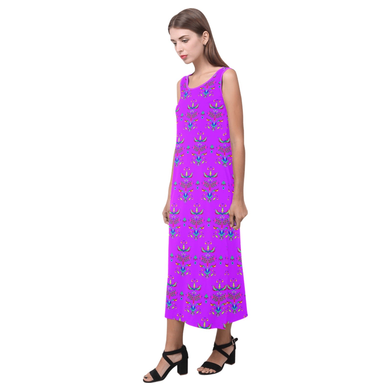 Dakota Damask Purple Phaedra Sleeveless Open Fork Long Dress