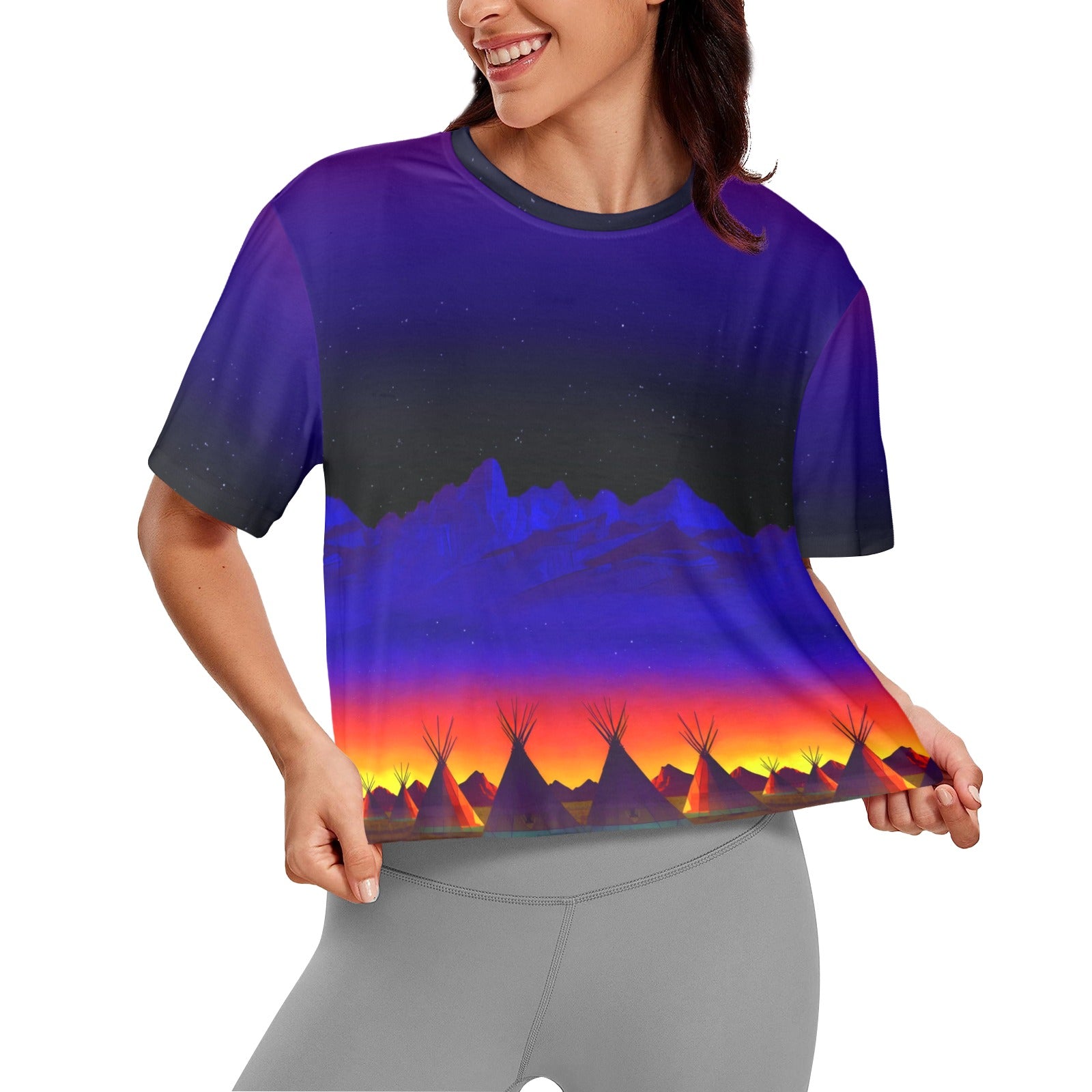 Teepees Northern Lights Women's Cropped T-shirt
