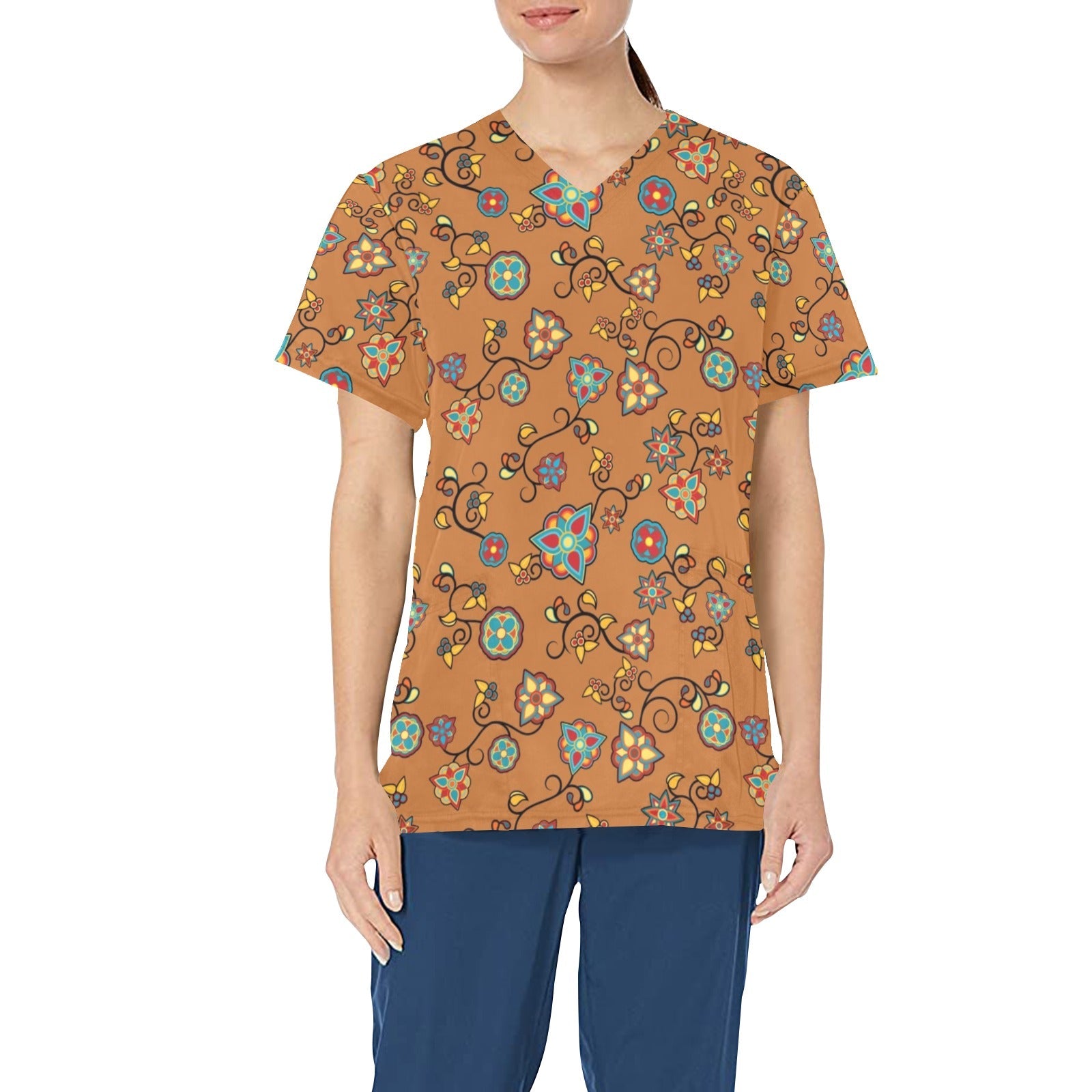 Fire Bloom Light All Over Print Scrub Top Scrub Top e-joyer