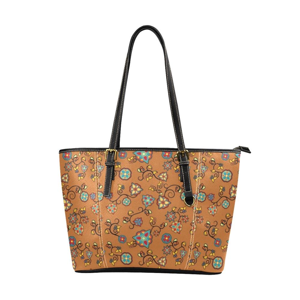 Fire Bloom Light Leather Tote Bag/Large (Model 1640) Leather Tote Bag (1640) e-joyer