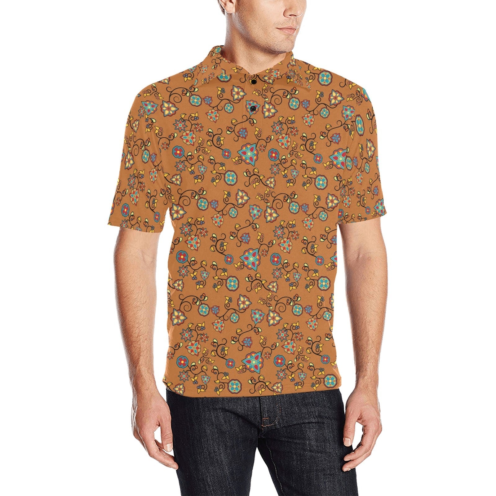 Fire Bloom Light Men's All Over Print Polo Shirt (Model T55) Men's Polo Shirt (Model T55) e-joyer