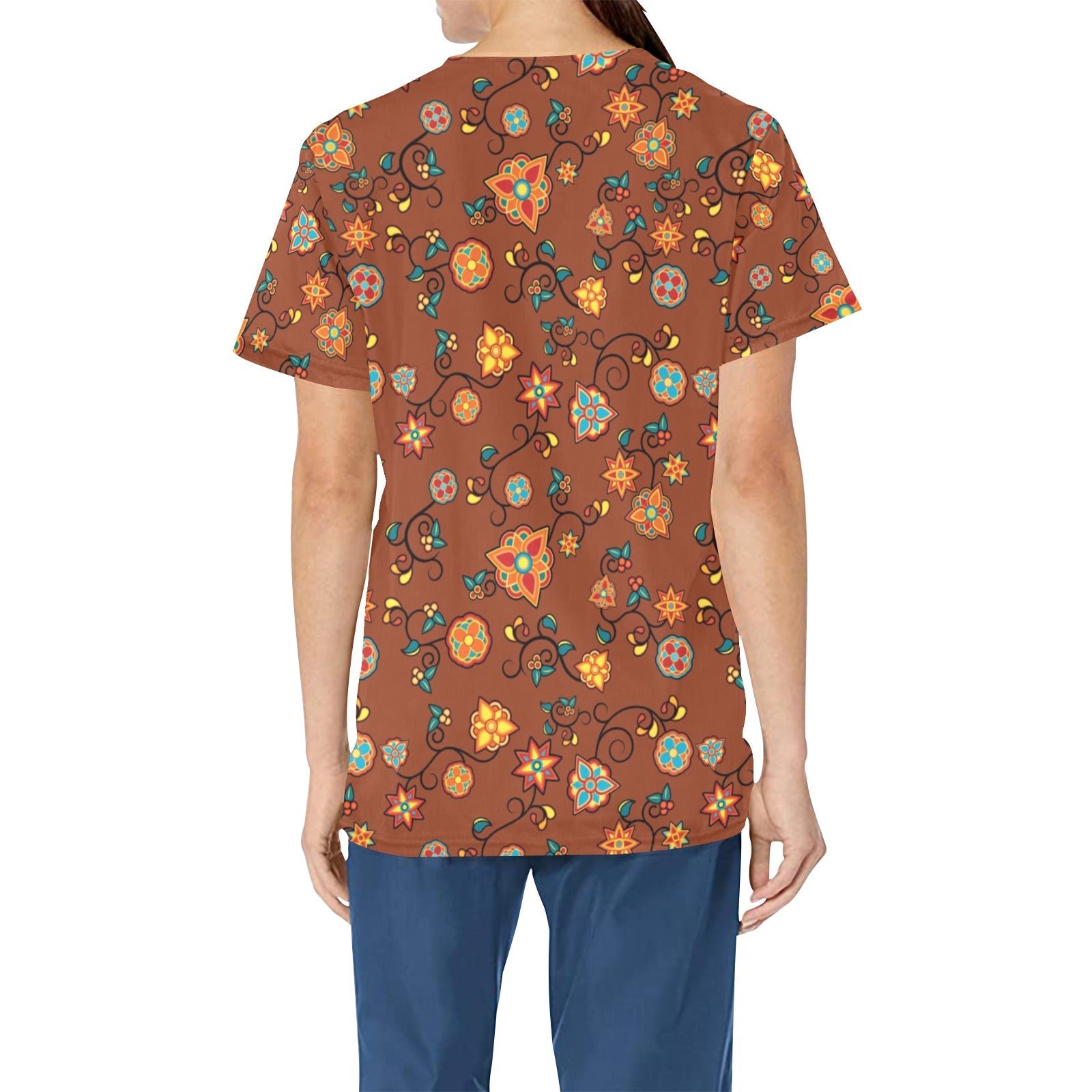 Fire Bloom Shade All Over Print Scrub Top Scrub Top e-joyer 