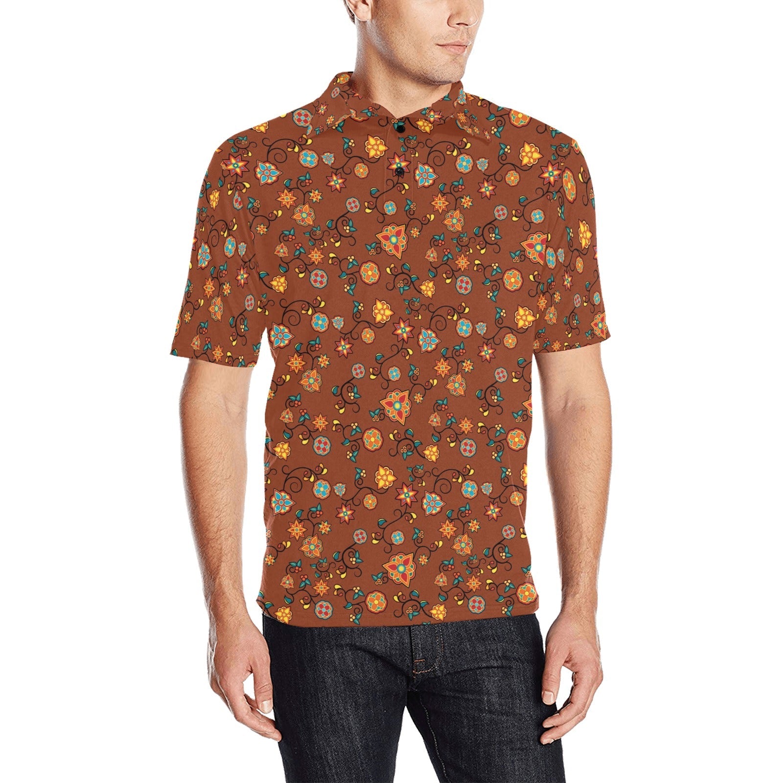 Fire Bloom Shade Men's All Over Print Polo Shirt (Model T55) Men's Polo Shirt (Model T55) e-joyer