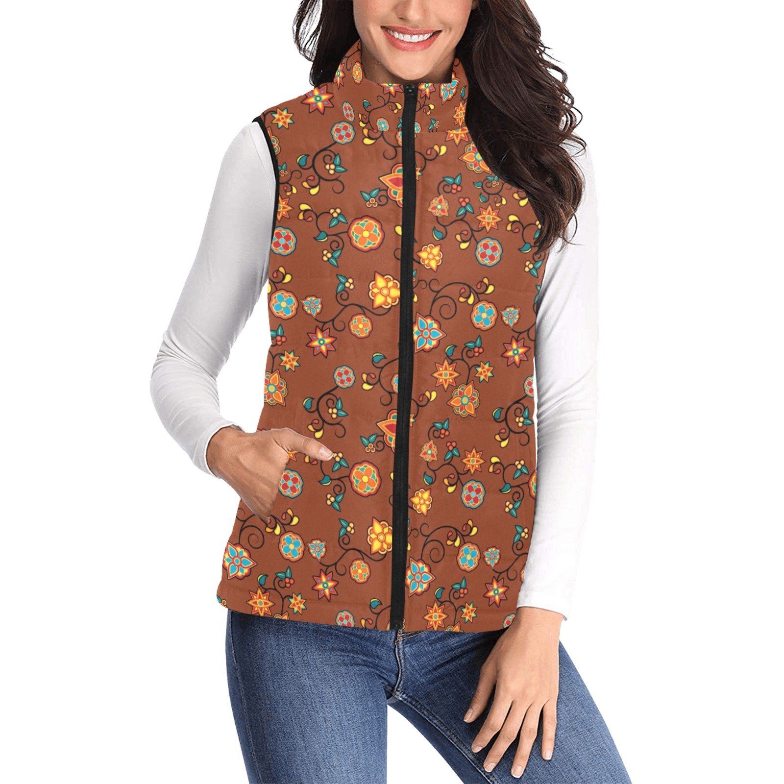 Fire Bloom Shade Women's Padded Vest Jacket (Model H44) Women's Padded Vest Jacket (H44) e-joyer 