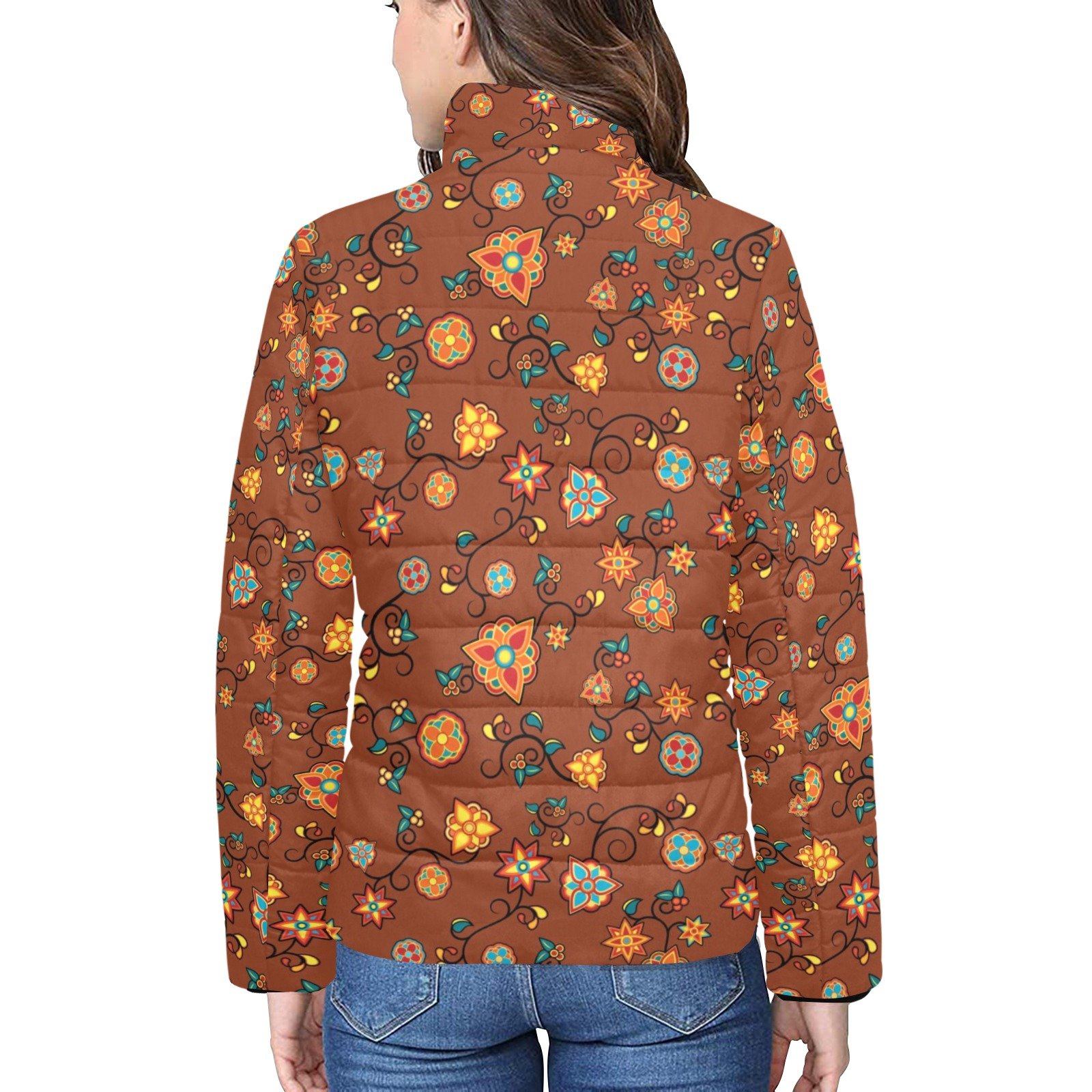 Fire Bloom Shade Women's Stand Collar Padded Jacket (Model H41) jacket e-joyer