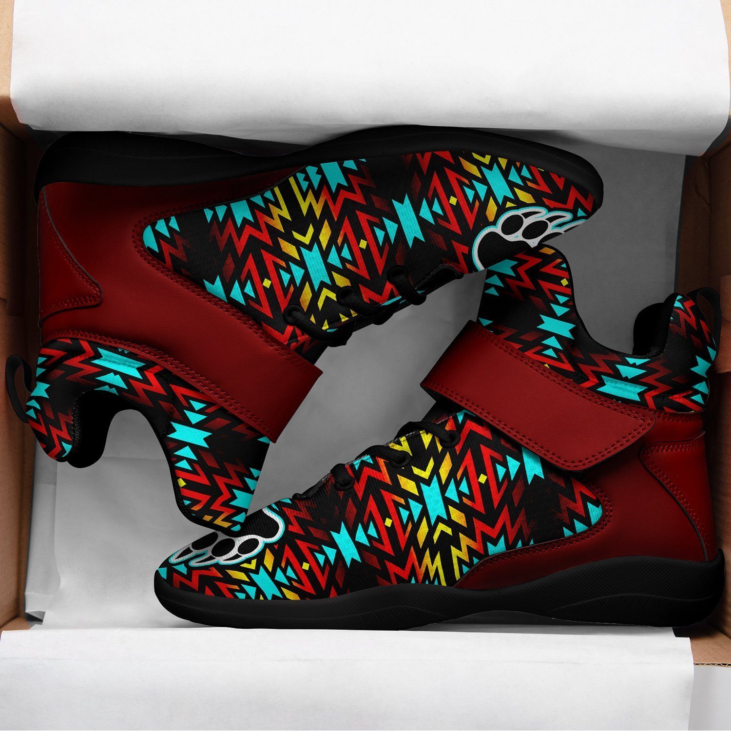Fire Colors and Turquoise Bearpaw Ipottaa Basketball / Sport High Top Shoes - Black Sole 49 Dzine