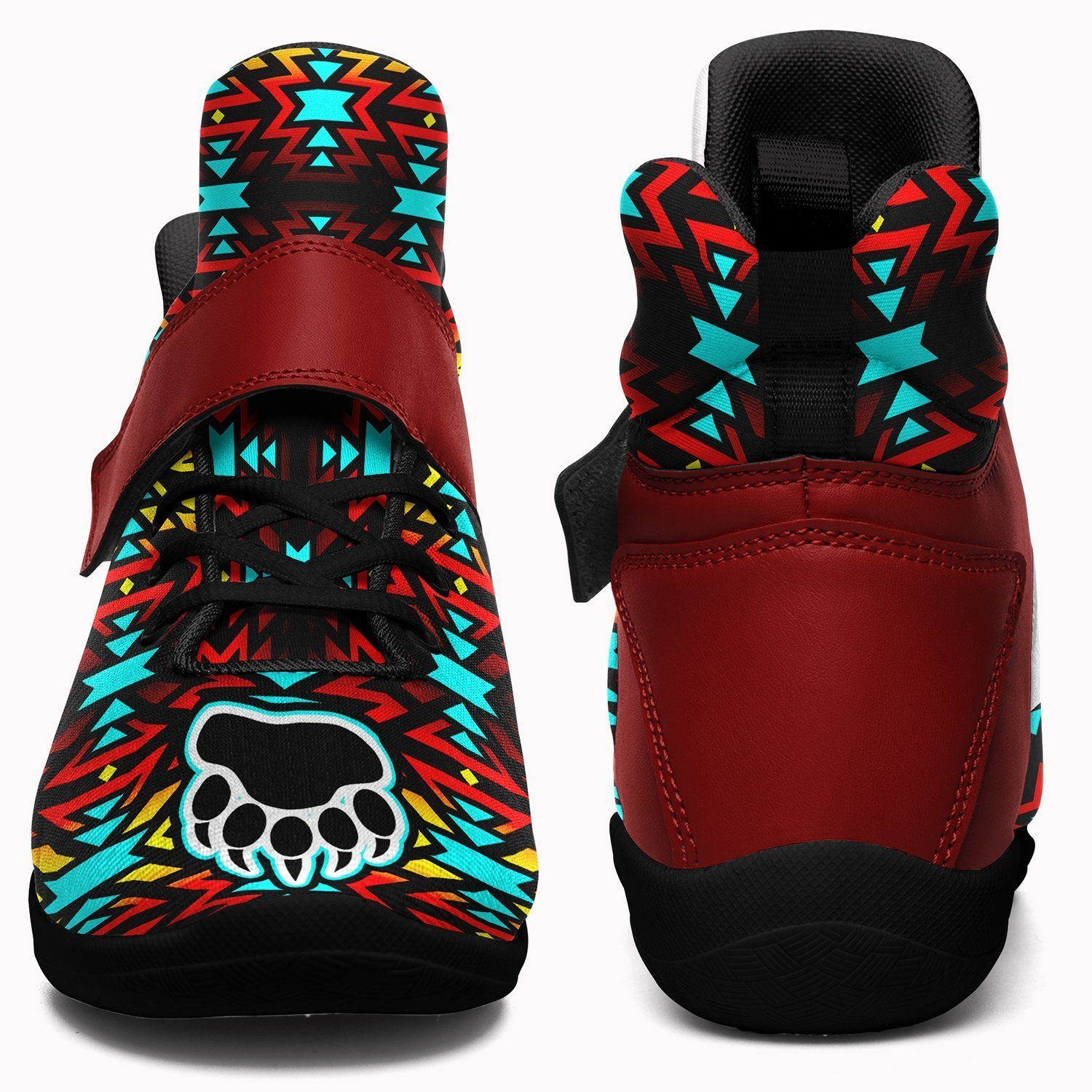 Fire Colors and Turquoise Bearpaw Ipottaa Basketball / Sport High Top Shoes - Black Sole 49 Dzine