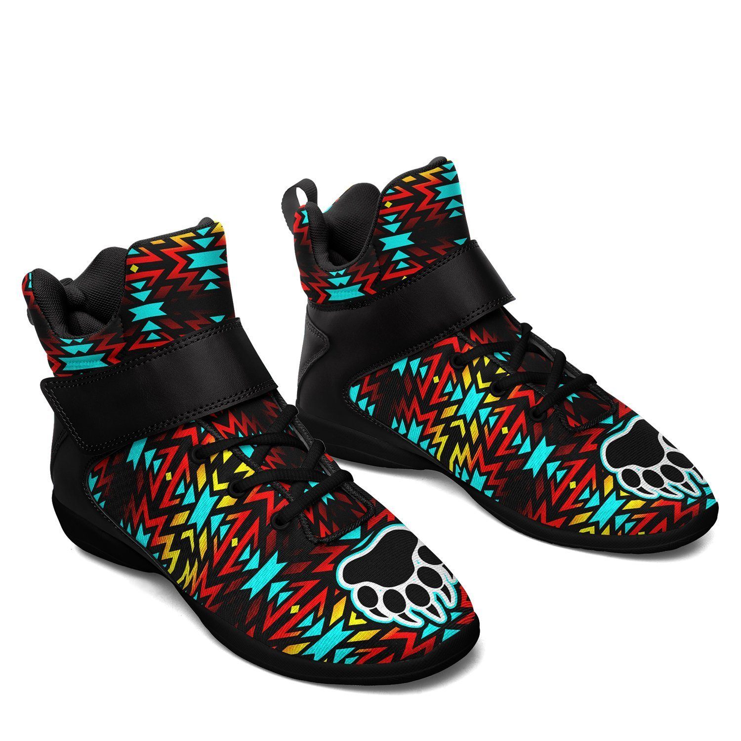 Fire Colors and Turquoise Bearpaw Ipottaa Basketball / Sport High Top Shoes - Black Sole 49 Dzine