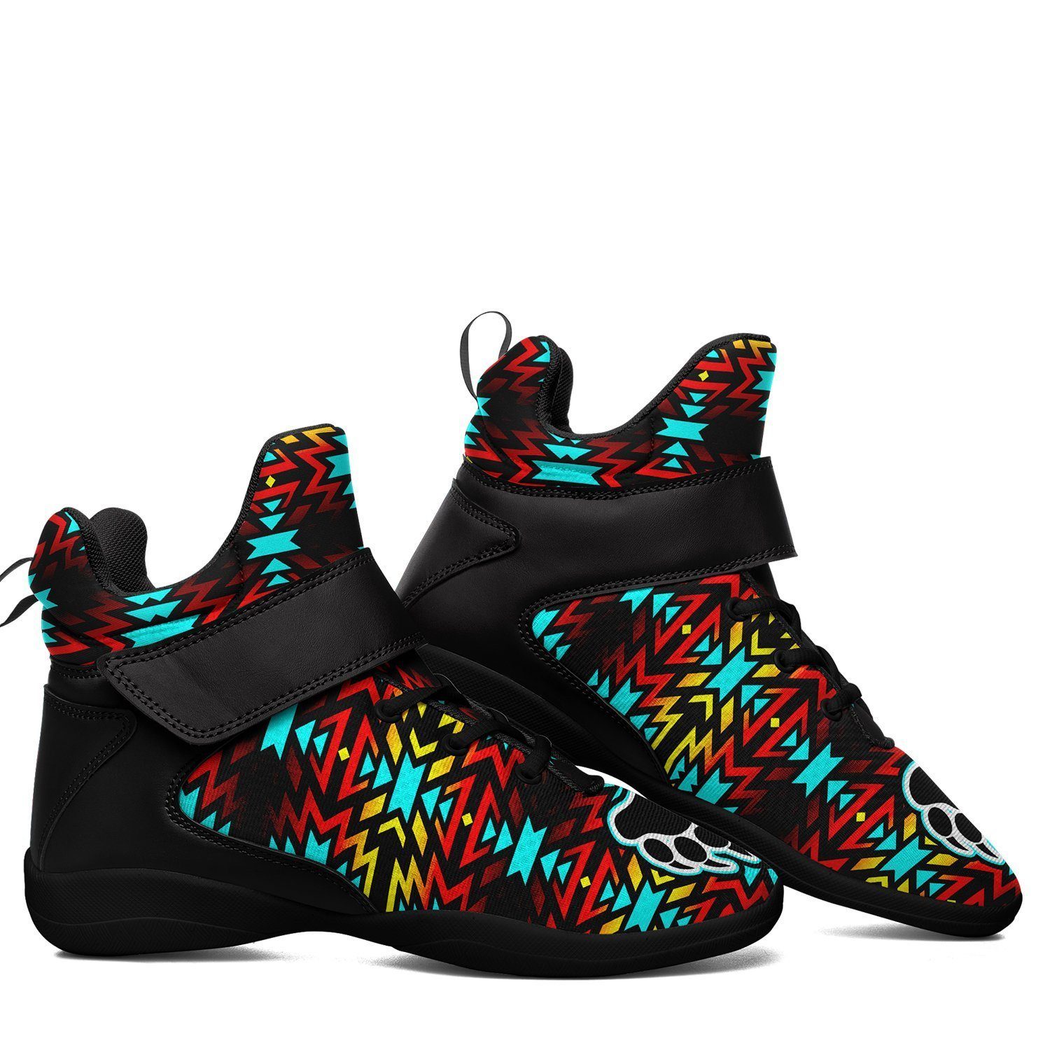 Fire Colors and Turquoise Bearpaw Ipottaa Basketball / Sport High Top Shoes - Black Sole 49 Dzine