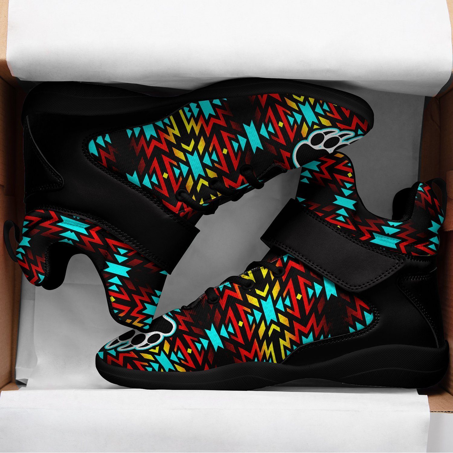 Fire Colors and Turquoise Bearpaw Ipottaa Basketball / Sport High Top Shoes - Black Sole 49 Dzine