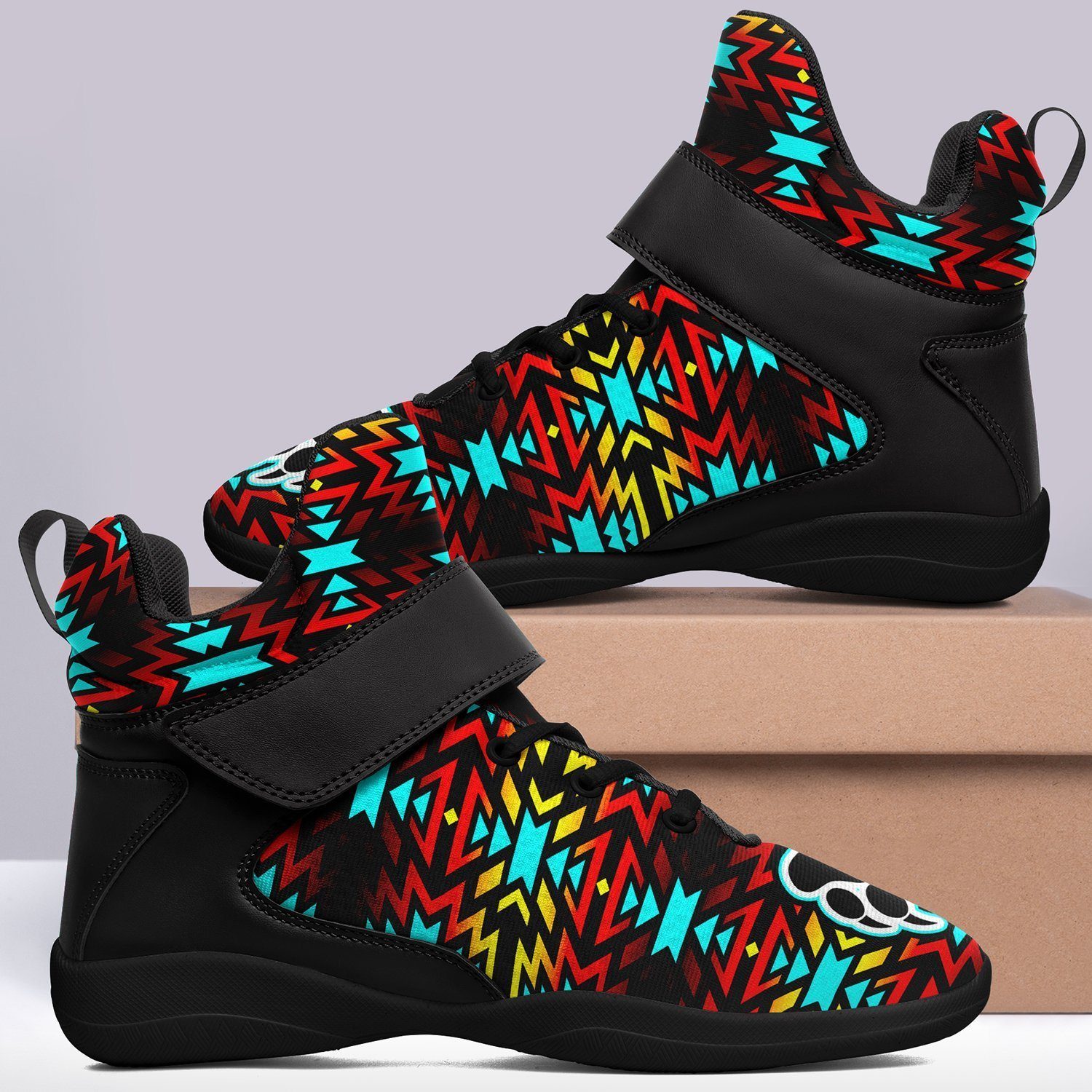 Fire Colors and Turquoise Bearpaw Ipottaa Basketball / Sport High Top Shoes - Black Sole 49 Dzine