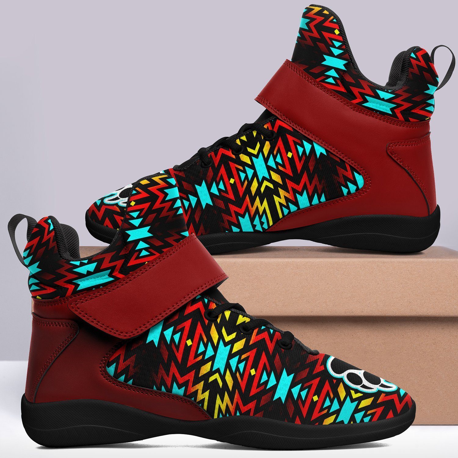 Fire Colors and Turquoise Bearpaw Ipottaa Basketball / Sport High Top Shoes - Black Sole 49 Dzine