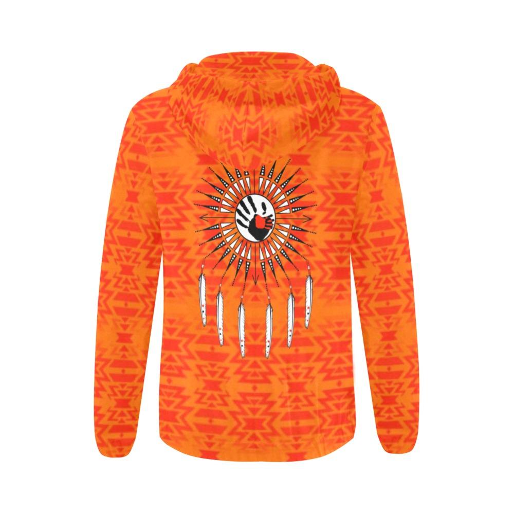 Fire Colors and Turquoise Feather Directions All Over Print Full Zip Hoodie for Women (Model H14) All Over Print Full Zip Hoodie for Women (H14) e-joyer