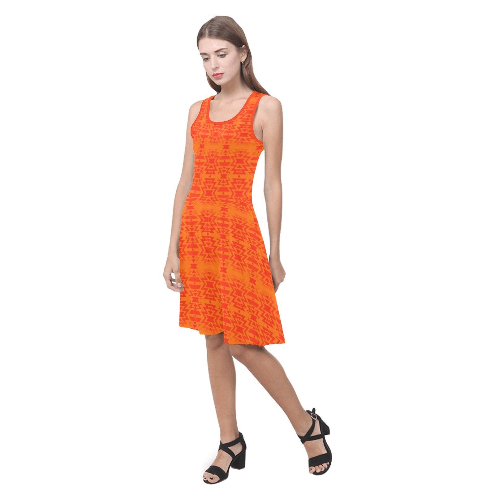 Fire Colors and Turquoise Orange Atalanta Sundress (Model D04) Atalanta Sundress (D04) e-joyer